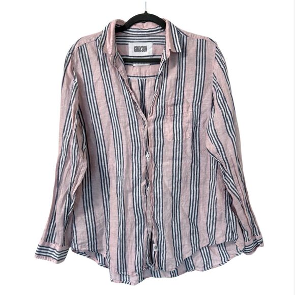 Frank & Eileen Grayson The Hero Button Down‎ Shirt Sz 4 Pink Linen Striped - Picture 1 of 7